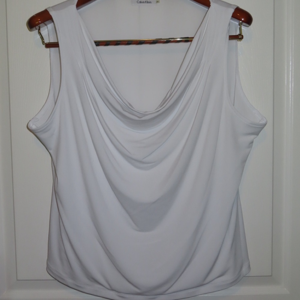 Calvin Klein White Draped Sleeveless Tank Top